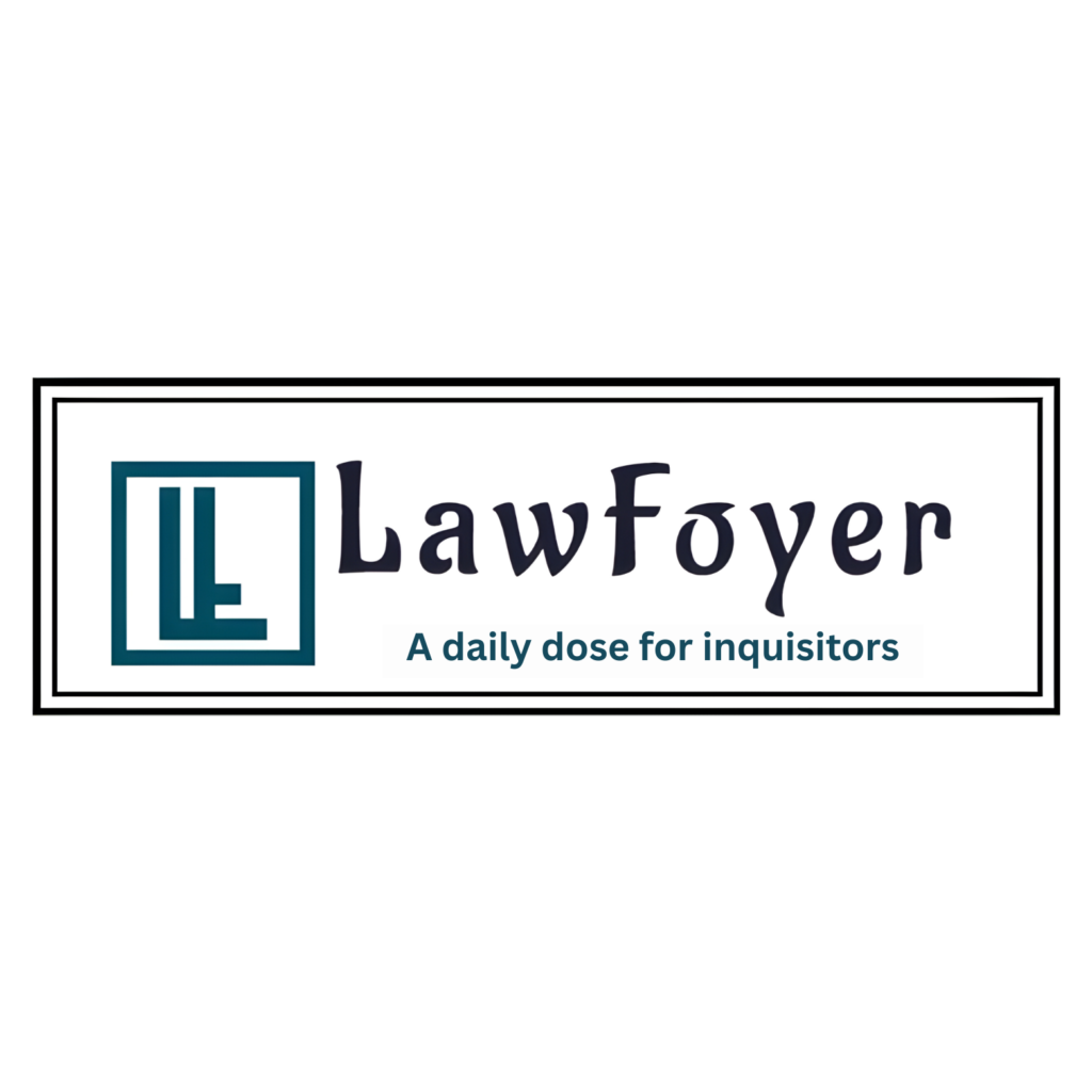 Logo for LawFoyer featuring a teal framed 'L' icon and the brand name 'LawFoyer' with the subtitle 'A daily dose for inquisitors' on a white banner.