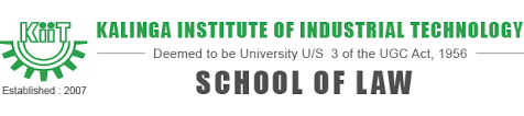 KIIT logo and banner for Kalinga Institute of Industrial Technology – School of Law, with official motto text shown.