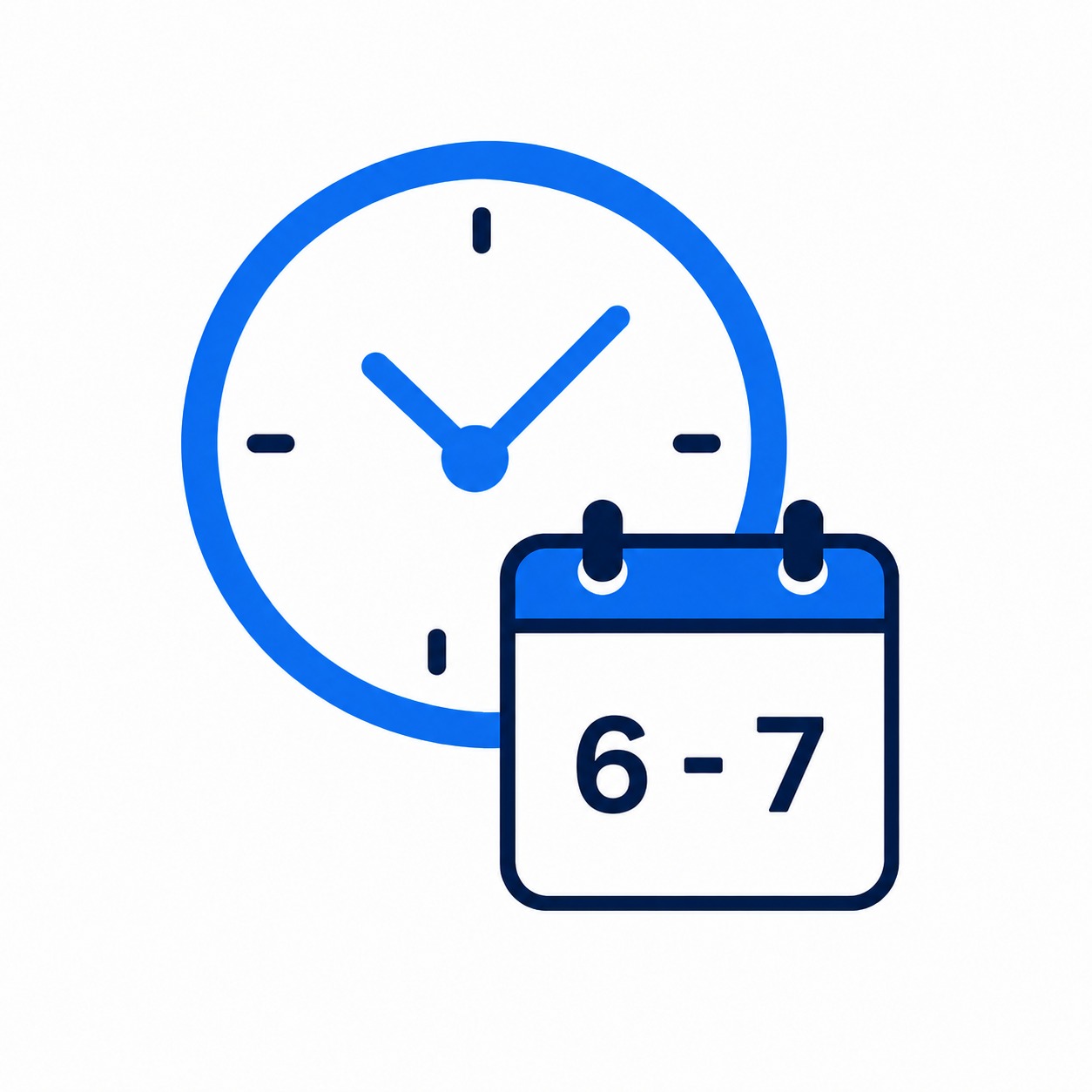 Clock and a calendar showing the date 6–7, suggesting a scheduled time or appointment