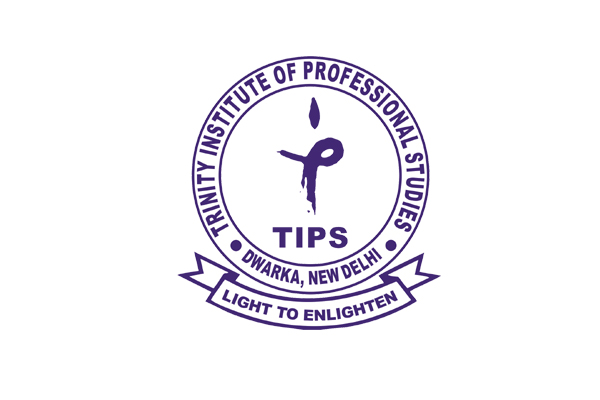 Logo for Trinity Institute of Professional Studies (TIPS): circular seal with a stylized central figure, 'TIPS' lettering, and a banner reading 'Light to Enlighten'.