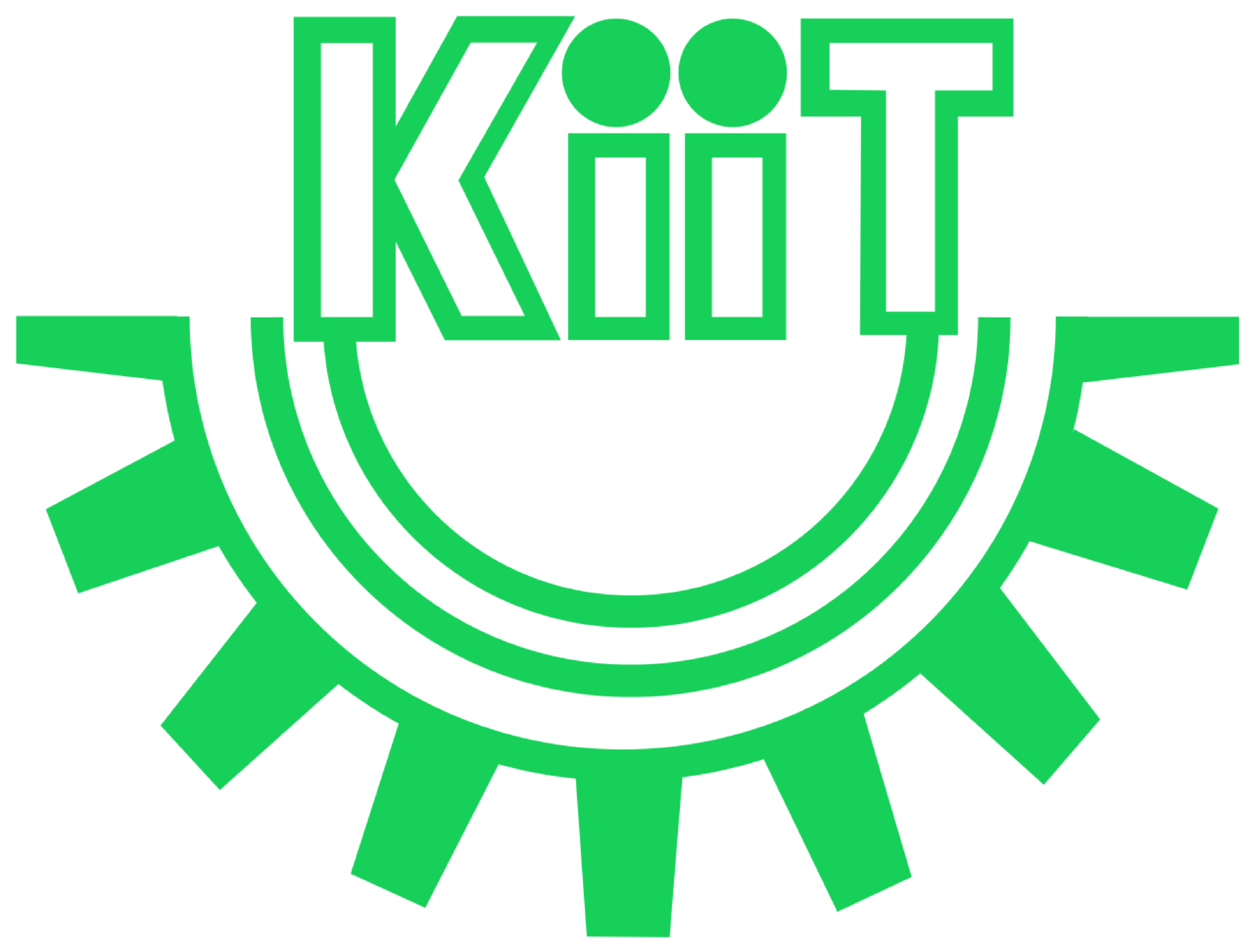 Green circular gear-like emblem with radial spokes on a black background, resembling an abstract logo