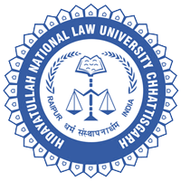 Seal of a national law university with scales of justice, an open book, and laurel wreath in blue