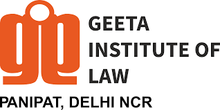 Geeta Institute of Law logo with an orange emblem and bold text: GEETA INSTITUTE OF LAW, Panipat, Delhi NCR.